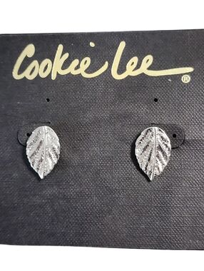 Cookie Lee Silver Textured Leaf Stud Earrings